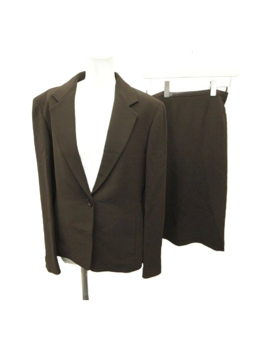 Max Mara Set Tailored Jacket Pencil Skirt Brown Top Long Sleeve Midi Length 40